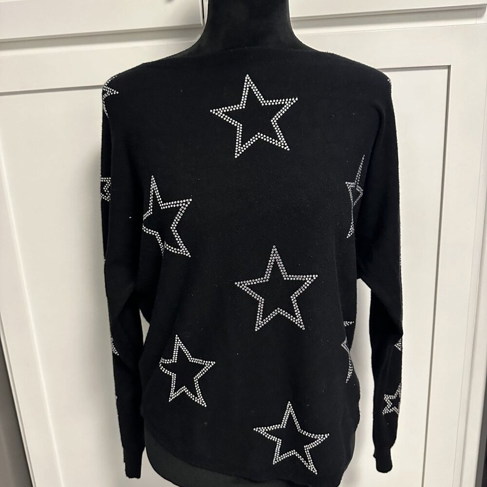 Liv Milano Black Sweater Women's Size M Bling Sparkly Stars